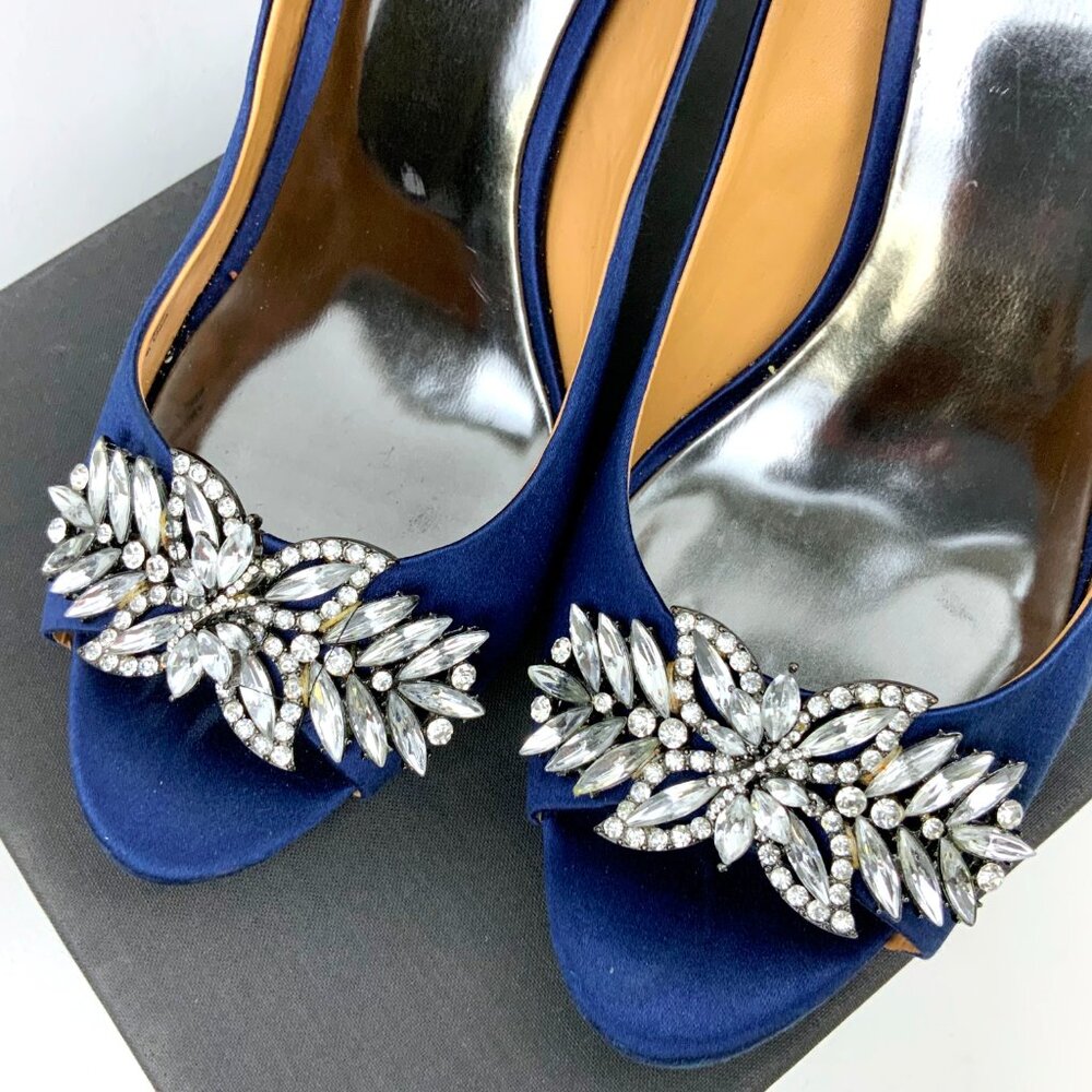 Badgley Mischka Blue Satin & Rhinestone Peep-Toe Formal Lux Pump Sz 10M - Picture 11 of 16